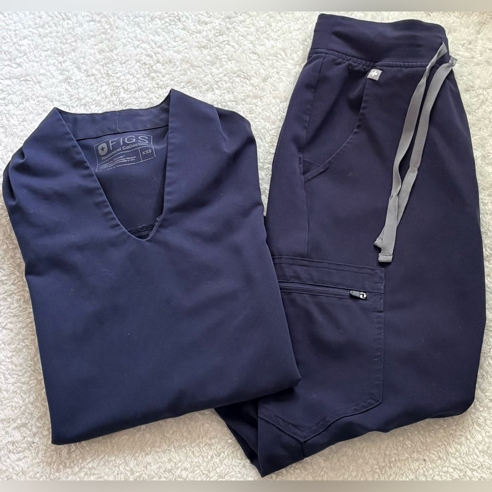 FIGS Navy Blue Scrub Set Jogger Pants & Scrub Top Size XXS